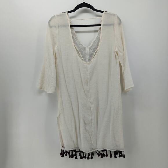 Kona Sol Cover Up Plum Purple Tassel Trim Boho Embroidered M - Picture 2 of 16